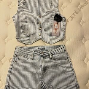 Striped Denim Vest and Shorts Set
